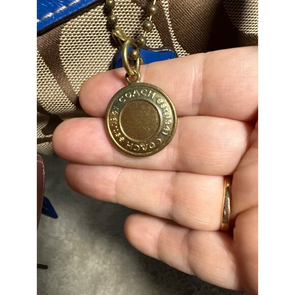 Coach Purse Khaki Signature Blue Stripe Top Zip Tote Shoulder Bag F19046 - Picture 12 of 16